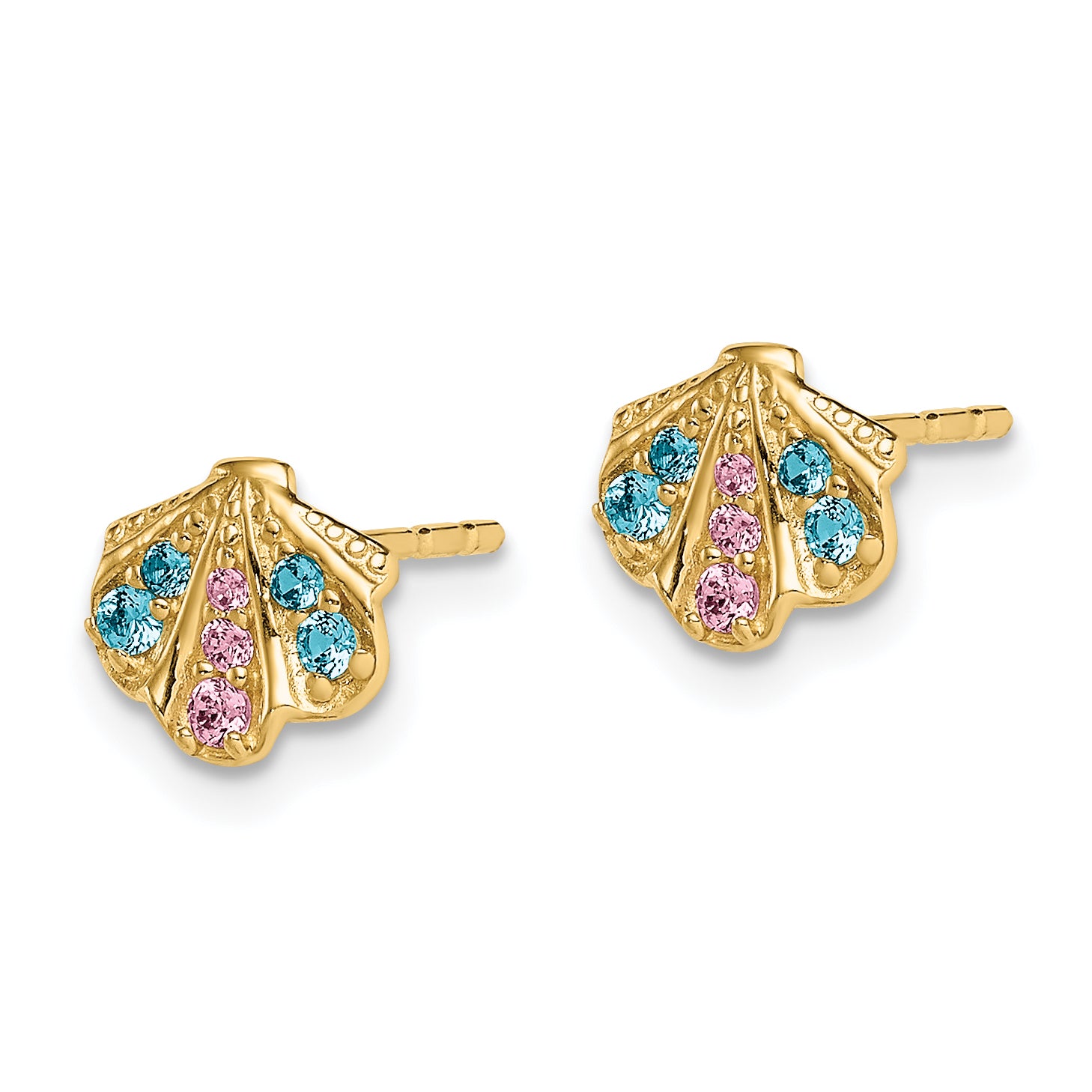 14k Madi K Blue & Pink CZ Seashell Post Earrings