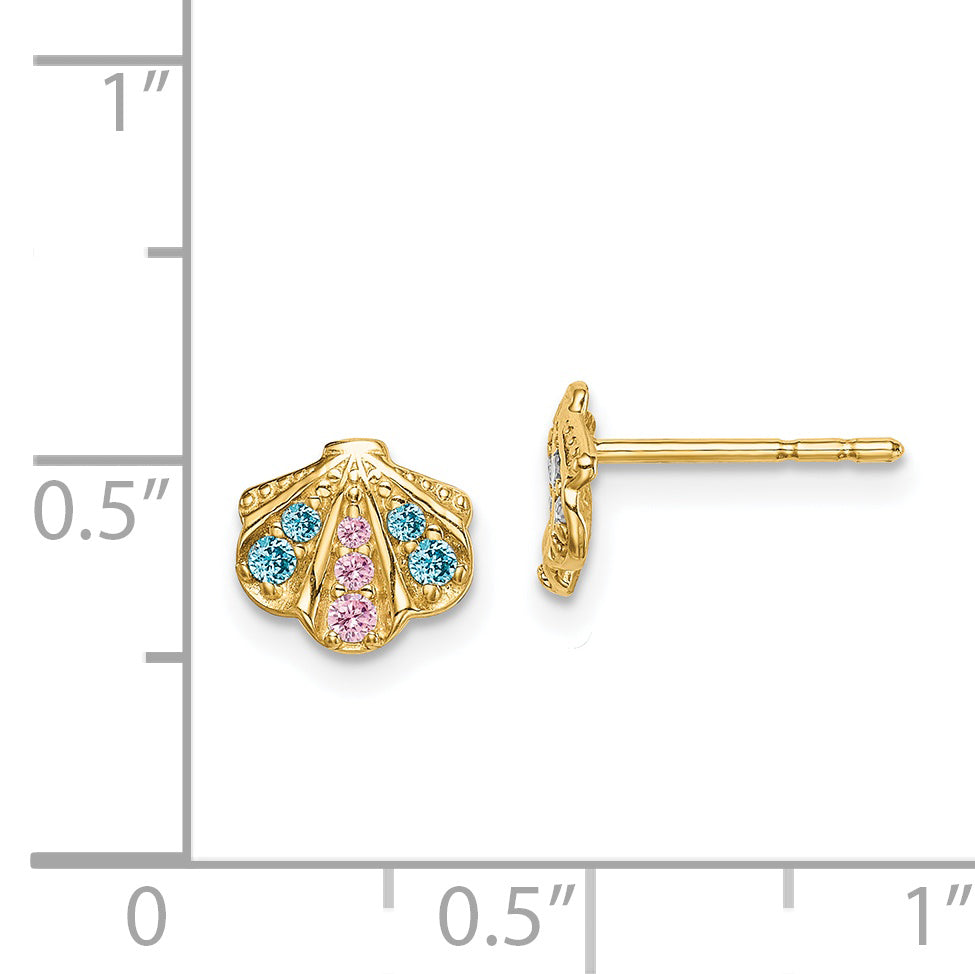 14k Madi K Blue & Pink CZ Seashell Post Earrings