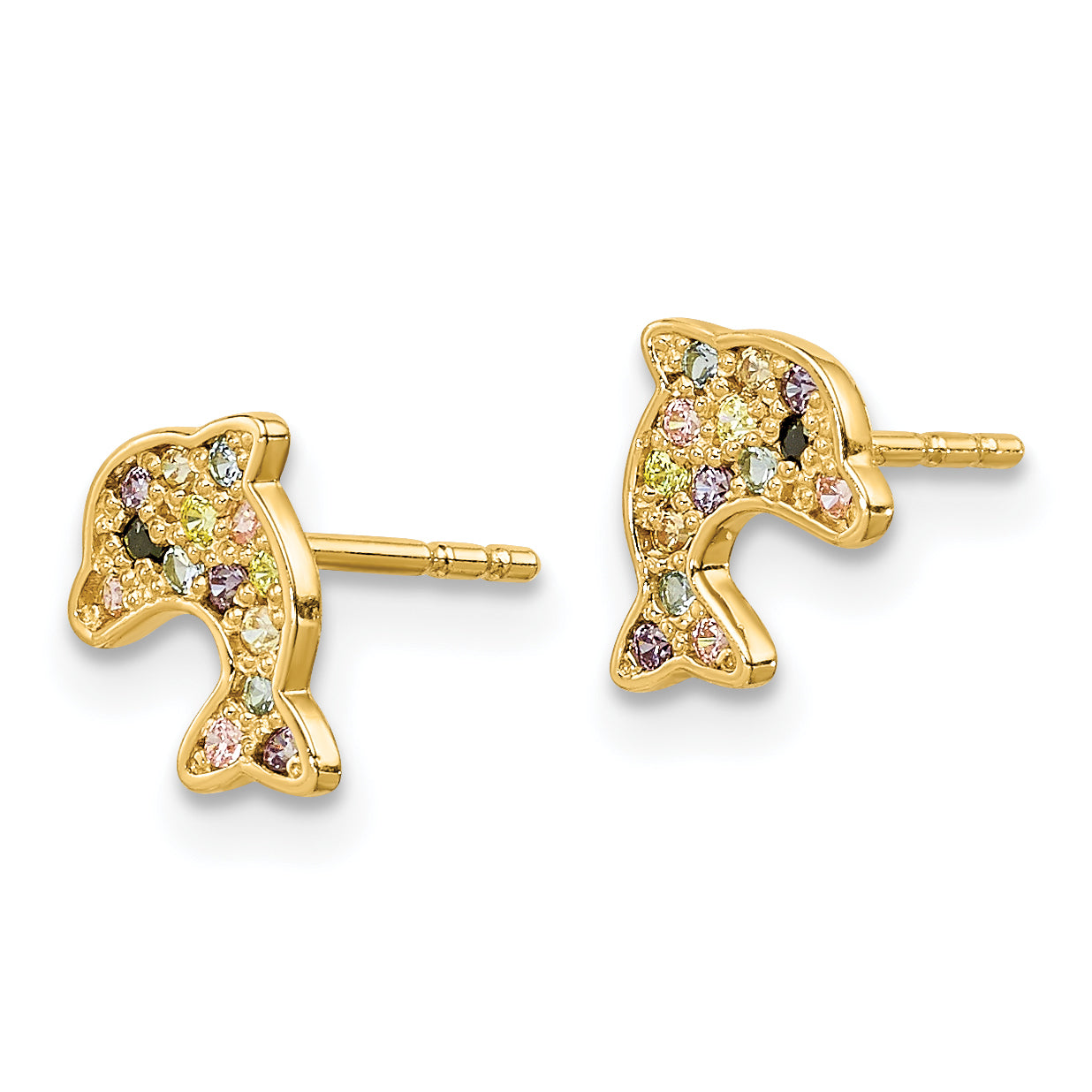 14k Madi K Multi-colored CZ Dolphin Post Earrings Secondary image