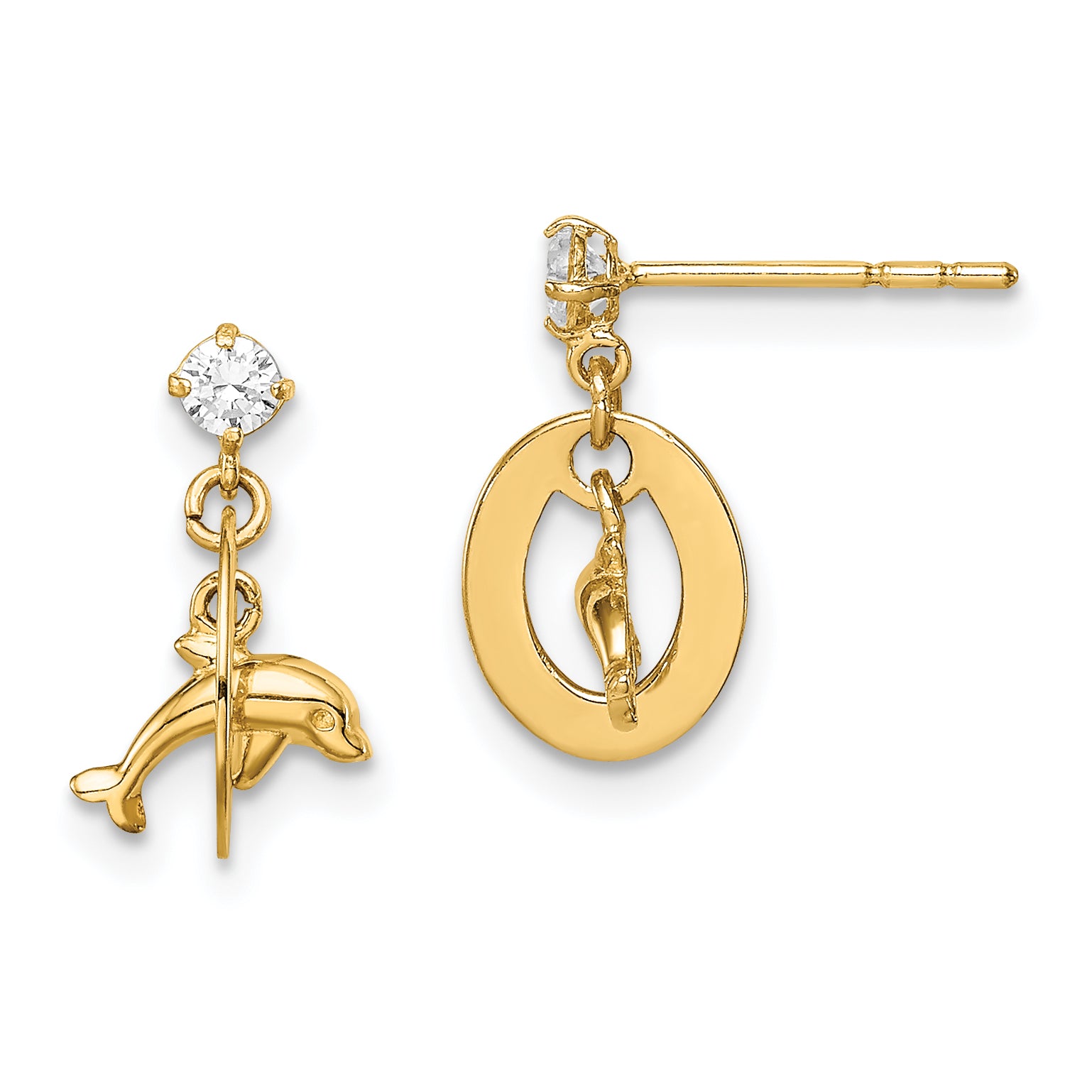 14k Madi K CZ Oval with Dolphin Dangle Post Earrings Main image