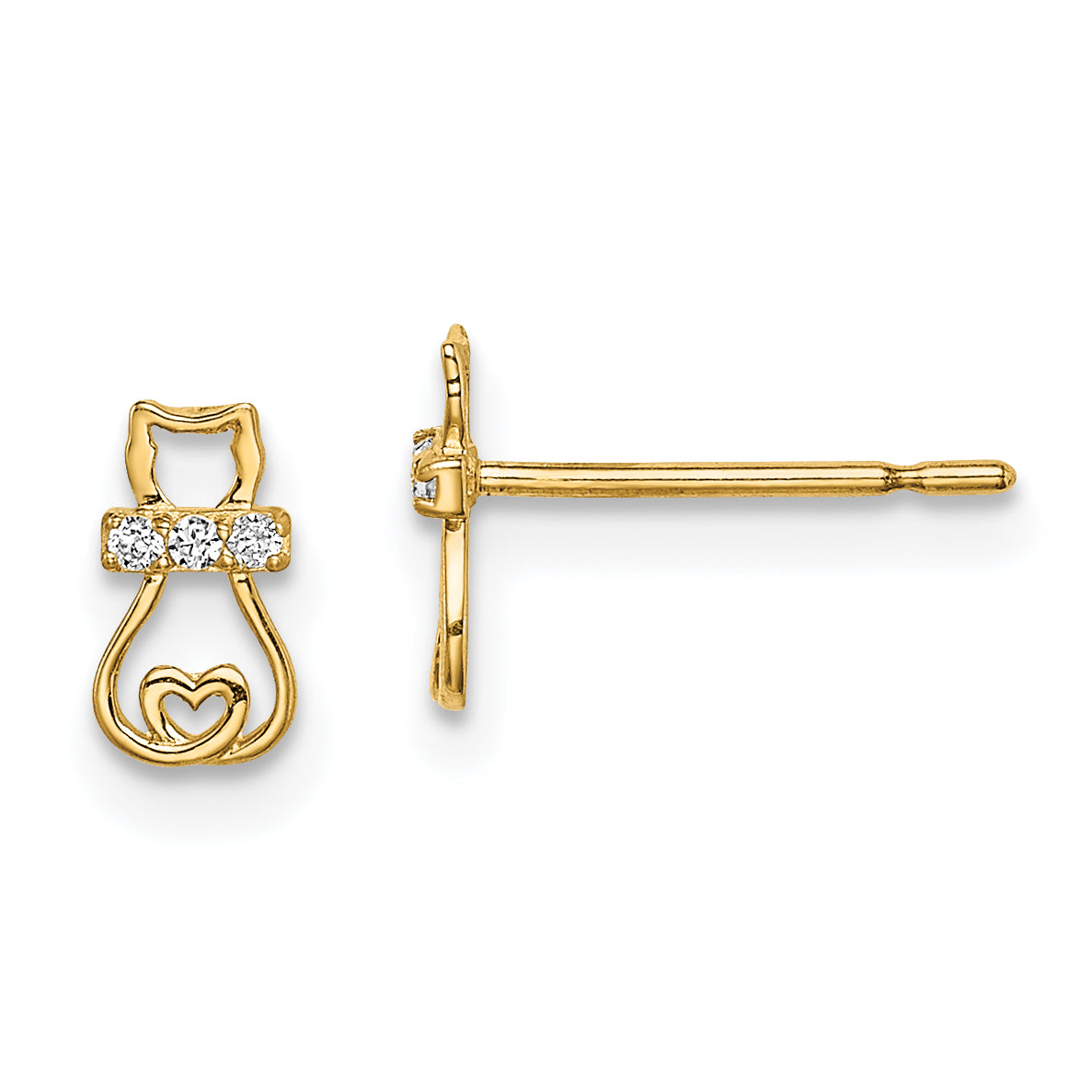 14k Madi K CZ Cat with Heart Tail Post Earrings Main image