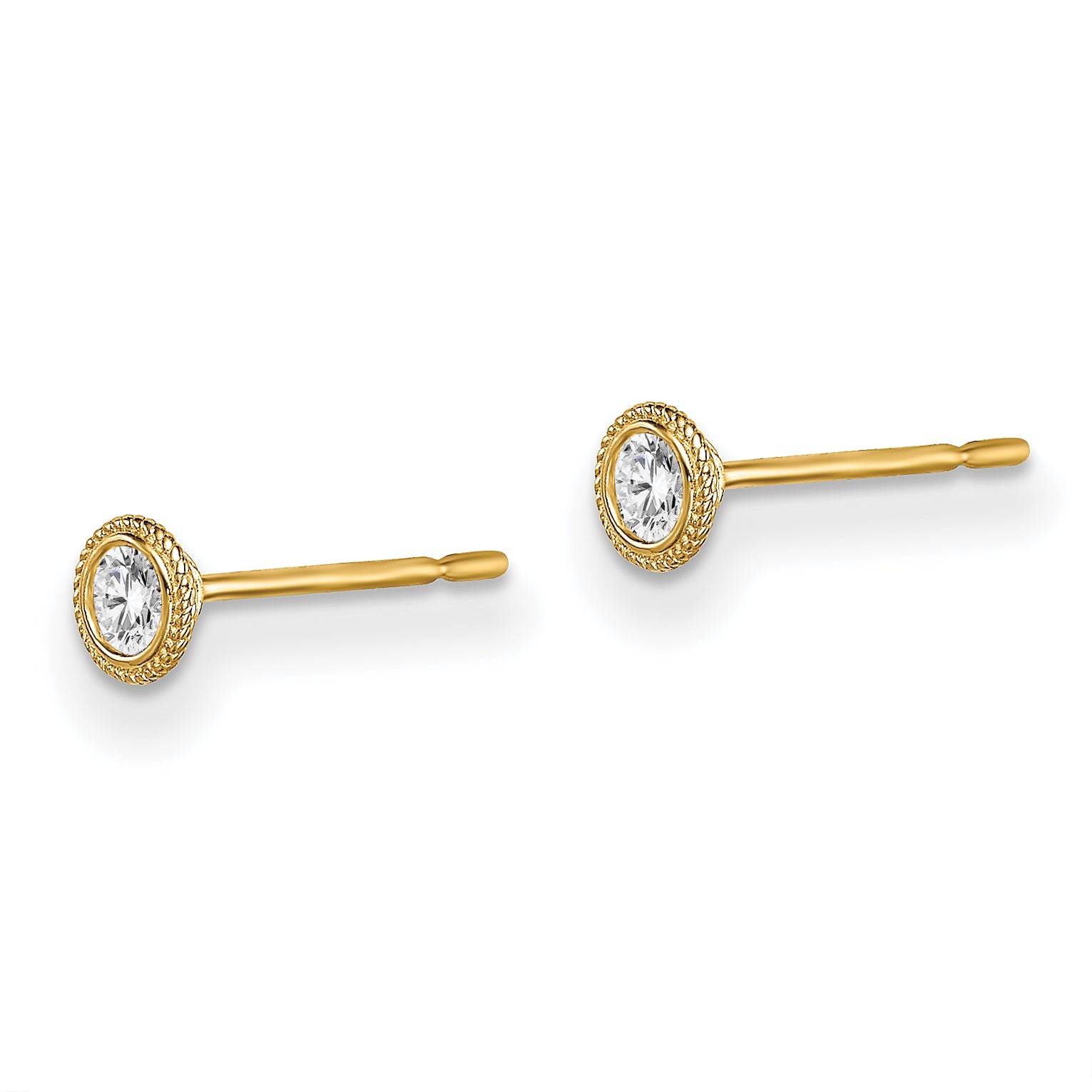 14k Madi K Round CZ Milgrain Bezel Post Earrings Secondary image