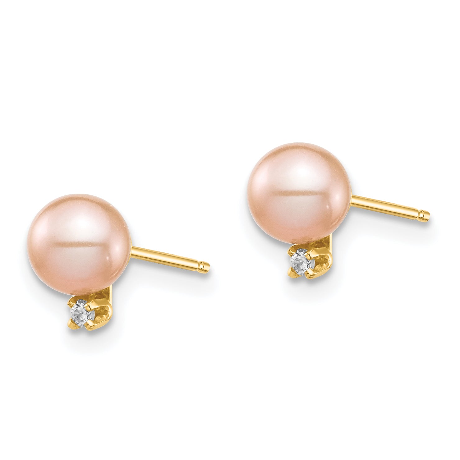 14K Madi K 5-6mm Pink Round FW Cultured Pearl .02ct Diamond Post Earrings Secondary image