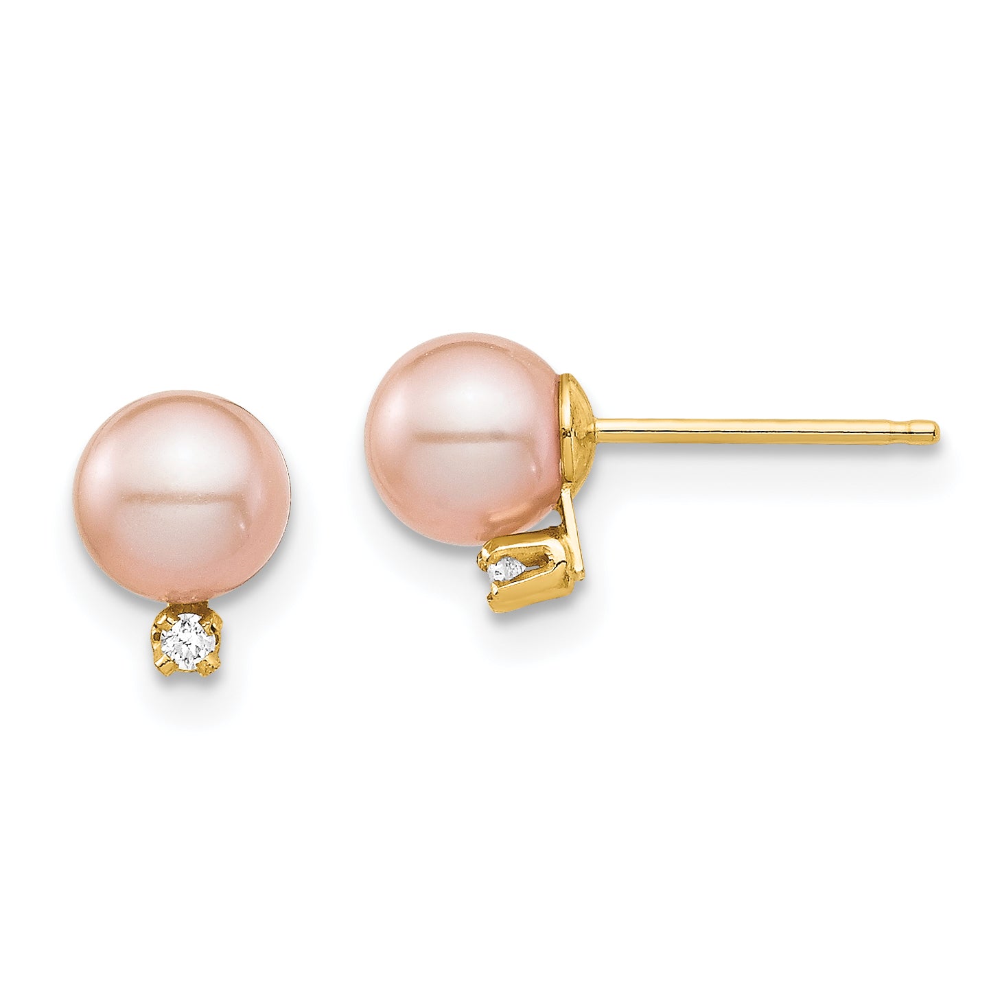 14K Madi K 5-6mm Pink Round FW Cultured Pearl .02ct Diamond Post Earrings Main image