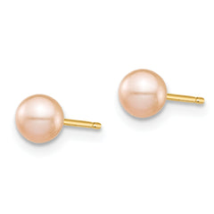 14k Madi K 4-5mm Pink Round Freshwater Cultured Pearl Stud Post Earrings