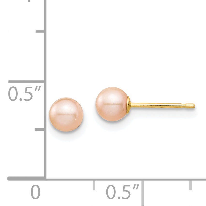 14k Madi K 4-5mm Pink Round Freshwater Cultured Pearl Stud Post Earrings