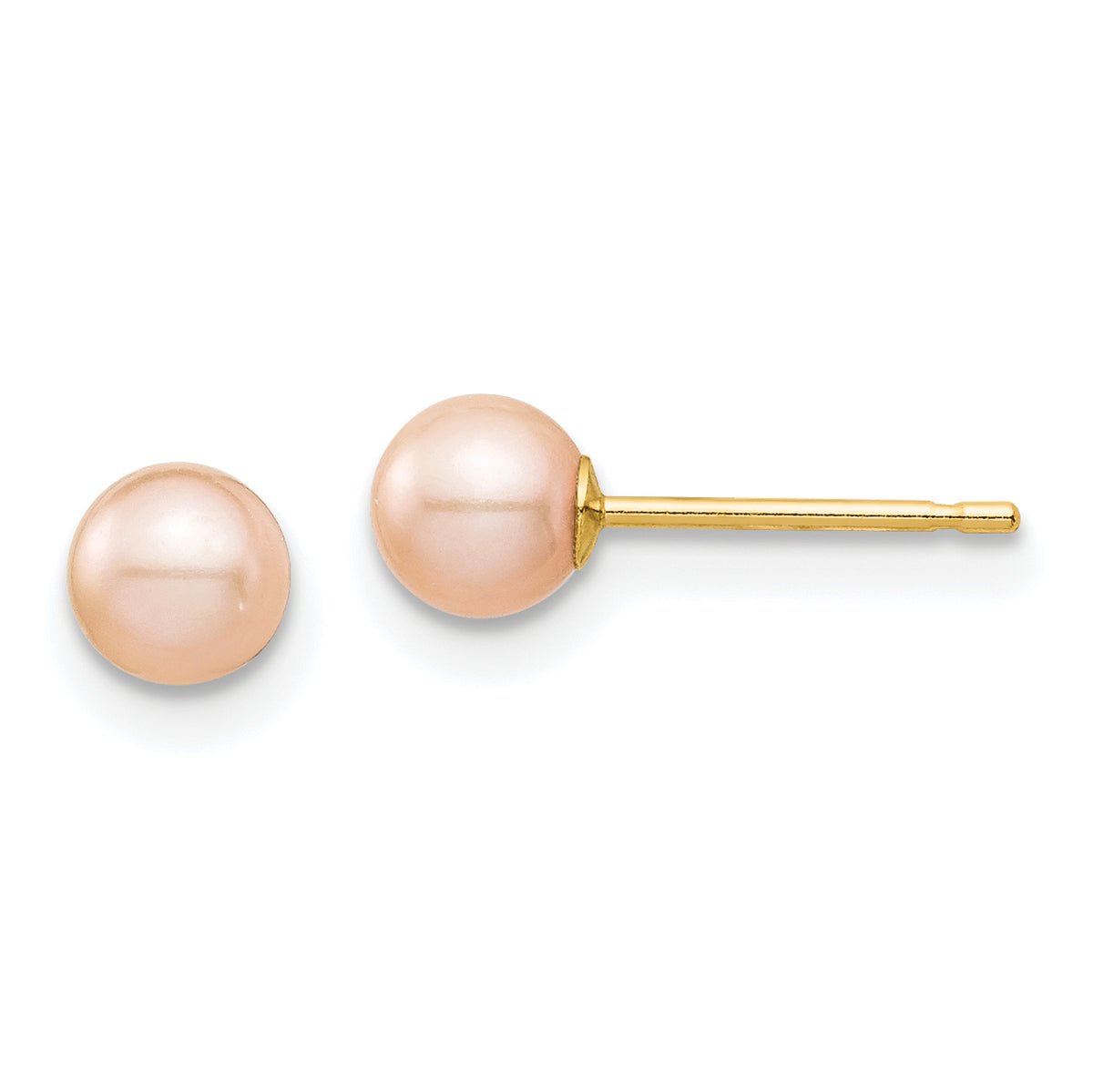 14k Madi K 4-5mm Pink Round Freshwater Cultured Pearl Stud Post Earrings