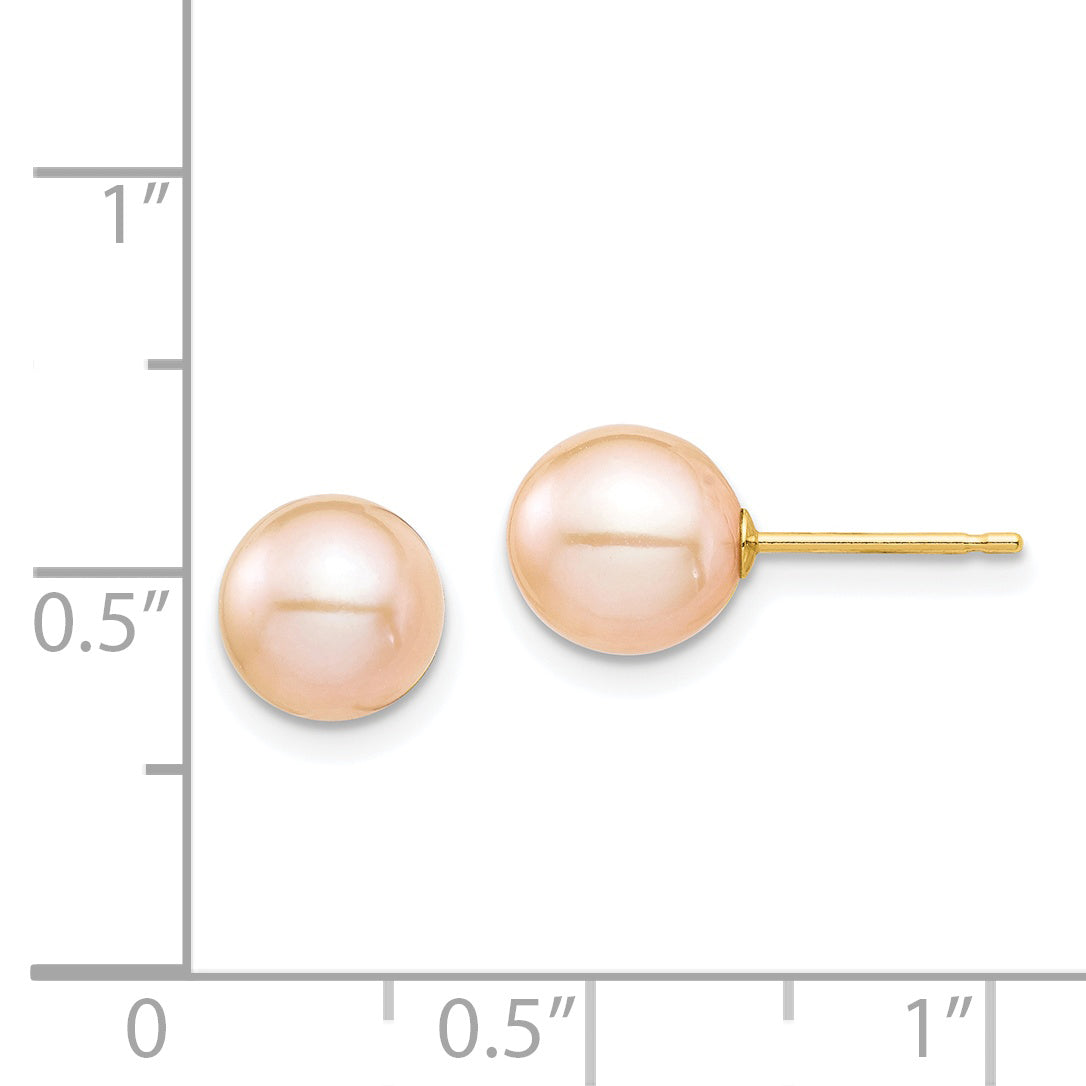 14K Madi K 7-8mm Pink Round Freshwater Cultured Pearl Stud Post Earrings