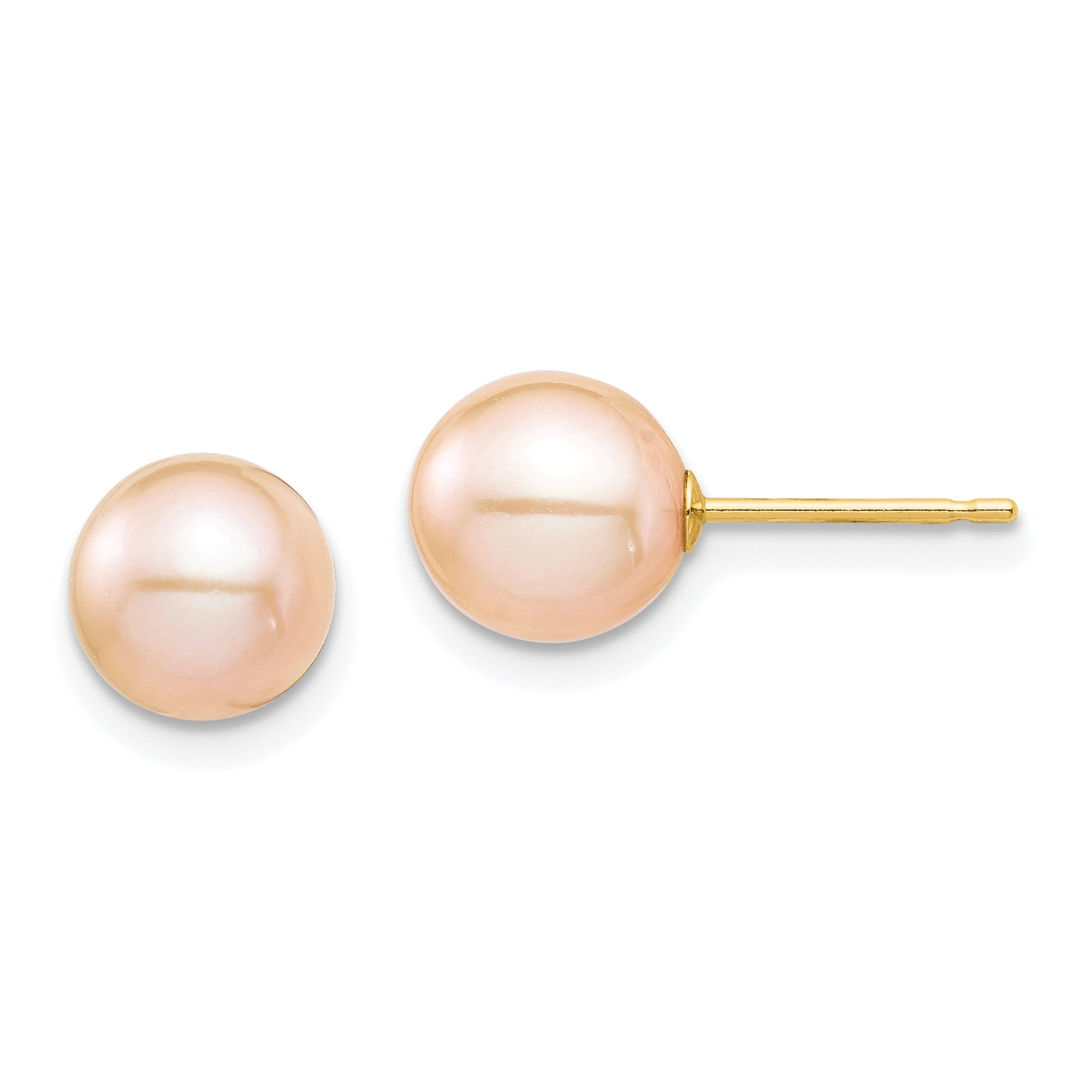 14K Madi K 7-8mm Pink Round Freshwater Cultured Pearl Stud Post Earrings Main image