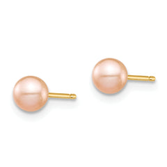 14k Madi K 7-8mm Pink Button Freshwater Cultured Pearl Stud Post Earrings