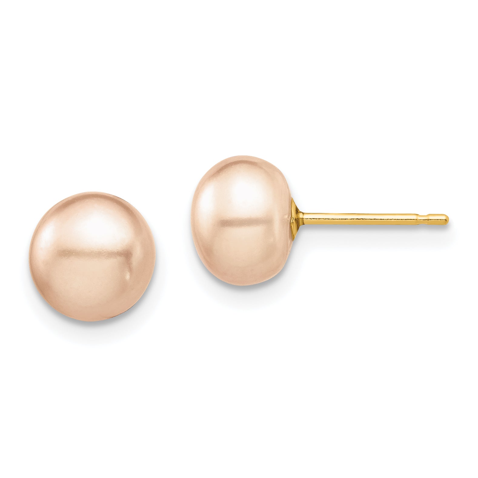 14k Madi K 7-8mm Pink Button Freshwater Cultured Pearl Stud Post Earrings