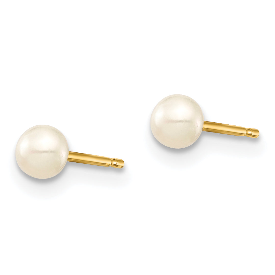 14k Madi K 3-4mm White Button Freshwater Cultured Pearl Stud Post Earrings Secondary image
