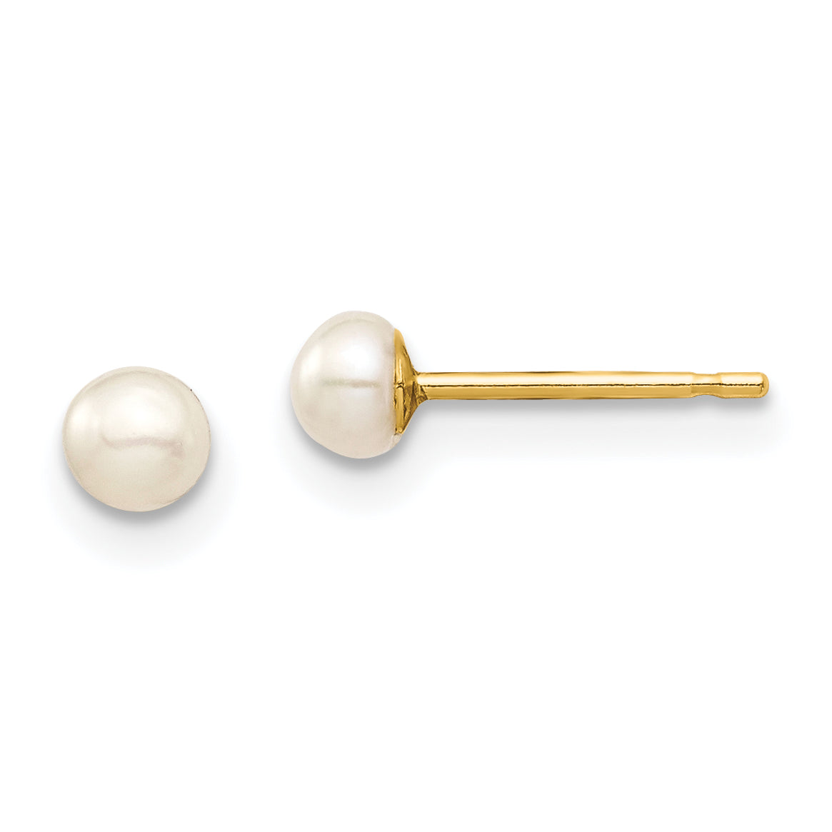 14k Madi K 3-4mm White Button Freshwater Cultured Pearl Stud Post Earrings Main image