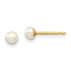 14k Madi K 3-4mm White Button Freshwater Cultured Pearl Stud Post Earrings