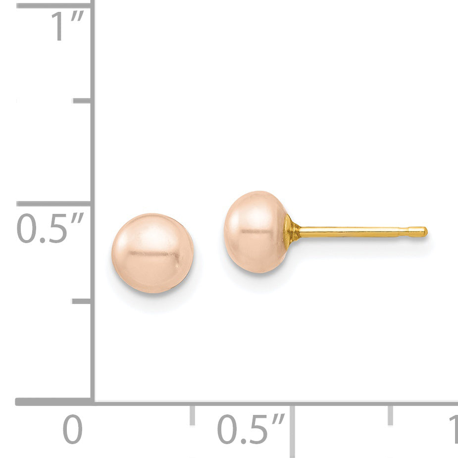 14k Madi K 5-6mm Pink Button Freshwater Cultured Pearl Stud Post Earrings