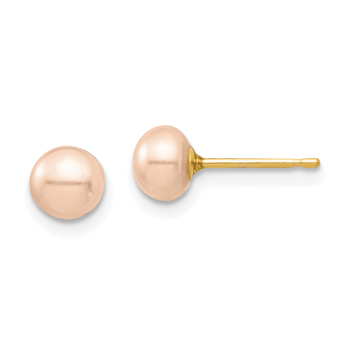 14k Madi K 5-6mm Pink Button Freshwater Cultured Pearl Stud Post Earrings