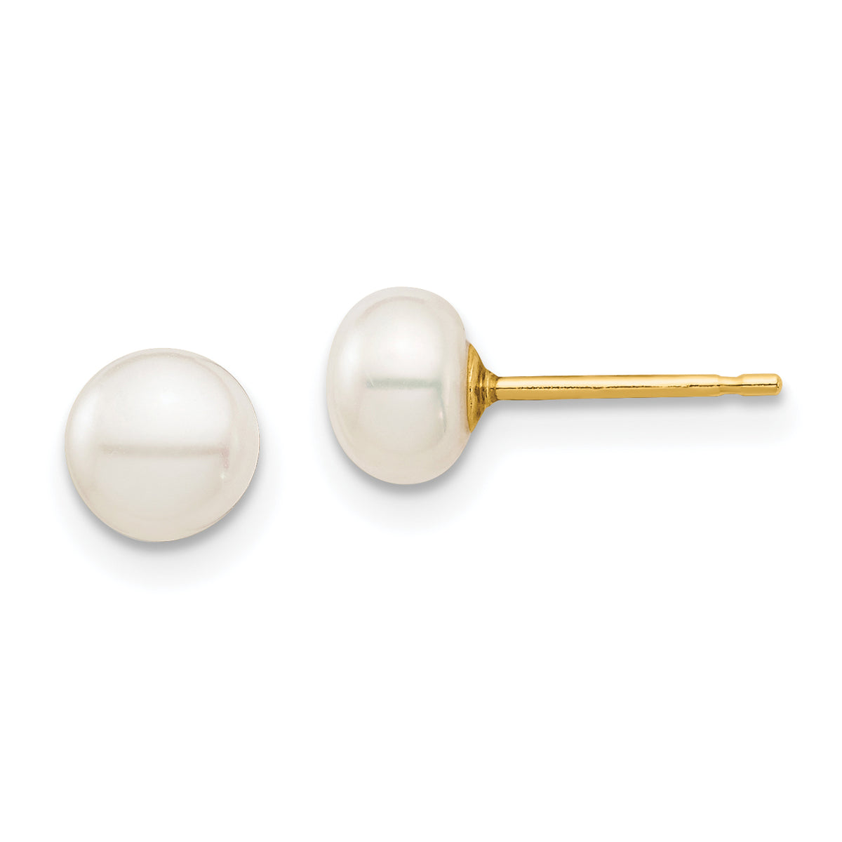 14k Madi K 5-6mm White Button Freshwater Cultured Pearl Stud Post Earrings