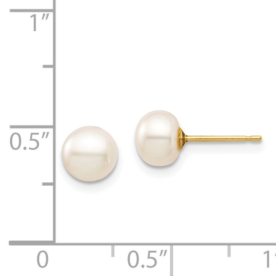 14k Madi K 6-7mm White Button Freshwater Cultured Pearl Stud Post Earrings