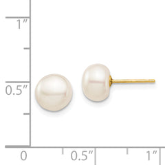 14k Madi K 7-8mm White Button Freshwater Cultured Pearl Stud Post Earrings