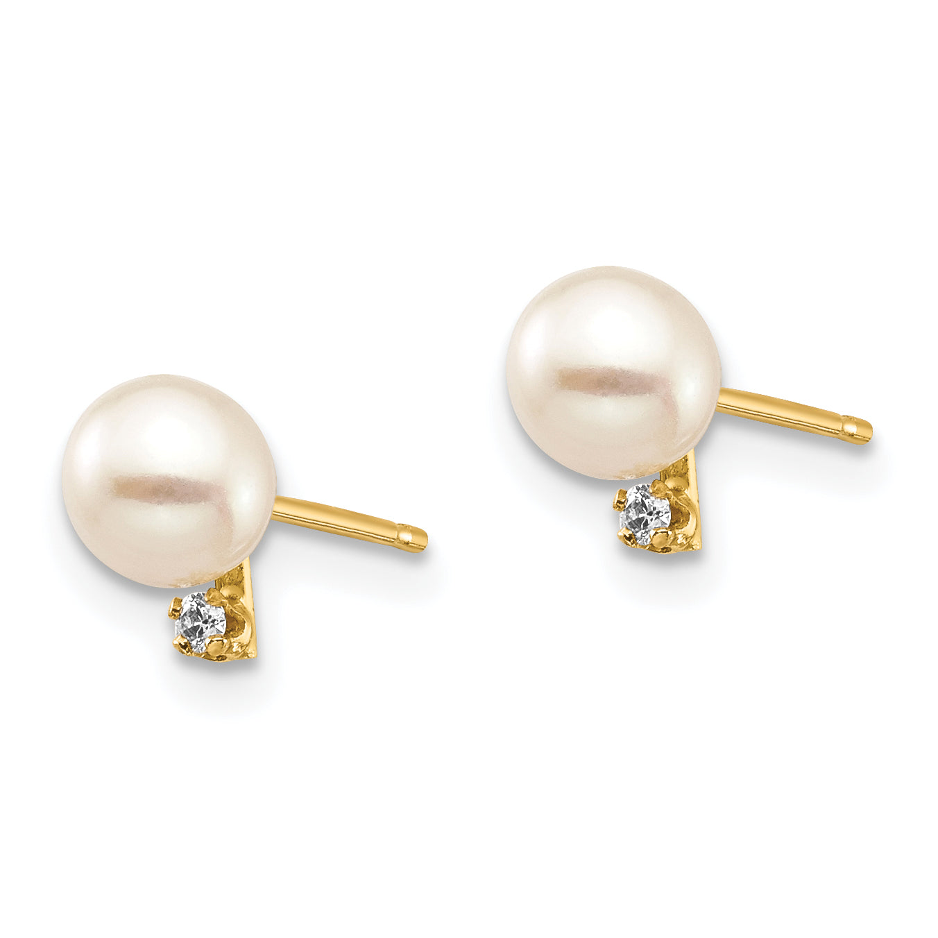 14K Madi K 4-5mm White Round FW Cultured Pearl .02ct Diamond Post Earrings Secondary image