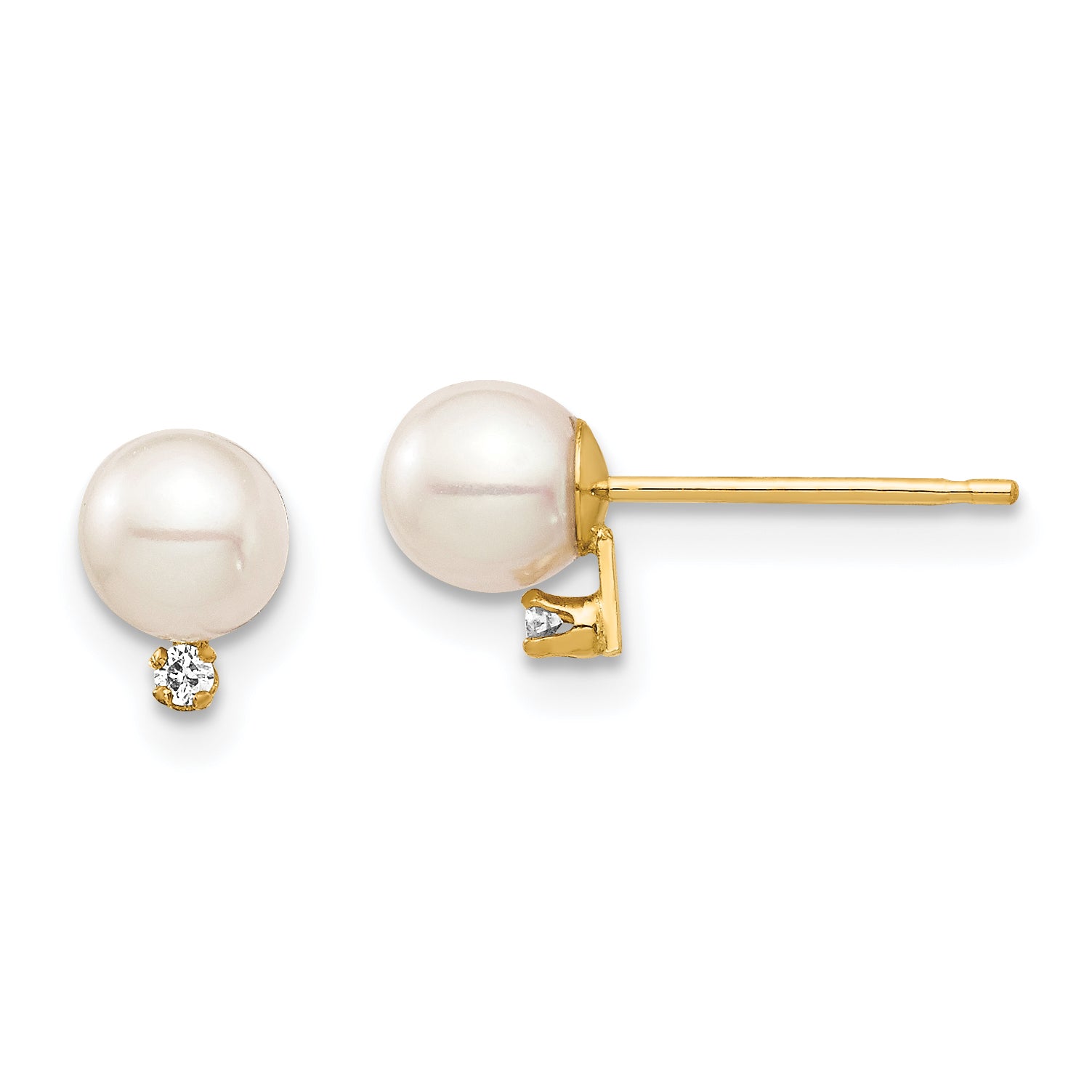 14K Madi K 4-5mm White Round FW Cultured Pearl .02ct Diamond Post Earrings Main image