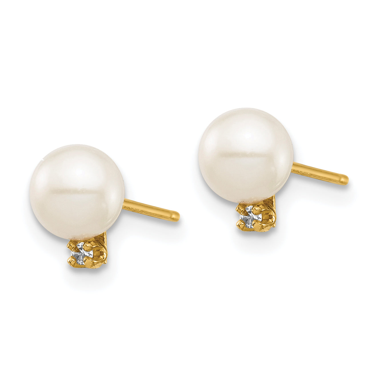 14K Madi K 5-6mm White Round FW Cultured Pearl .02ct Diamond Post Earrings Secondary image