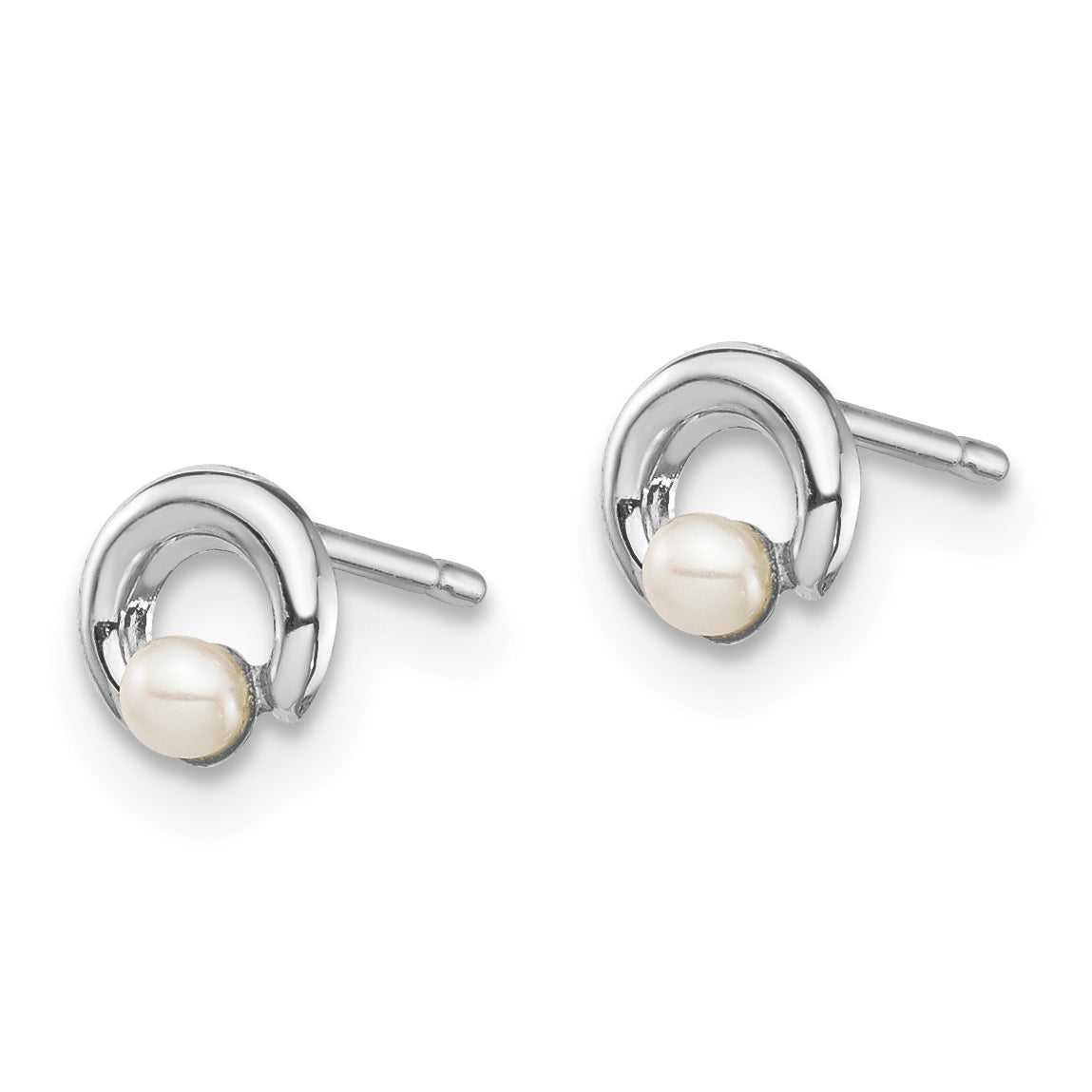 14k White Gold Madi K Button Freshwater Cultured Pearl Circle Post Earrings Secondary image