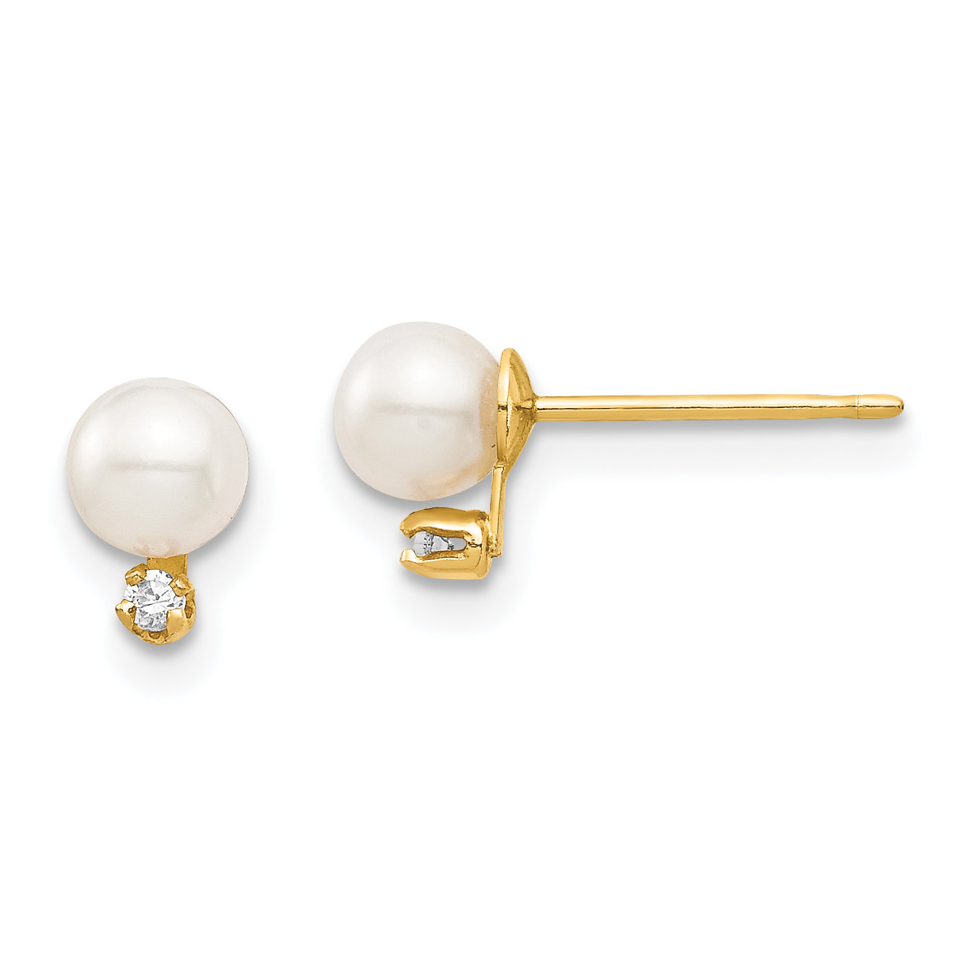 14K Madi K 4-5mm White Round FW Cultured Pearls CZ Post Earrings Main image