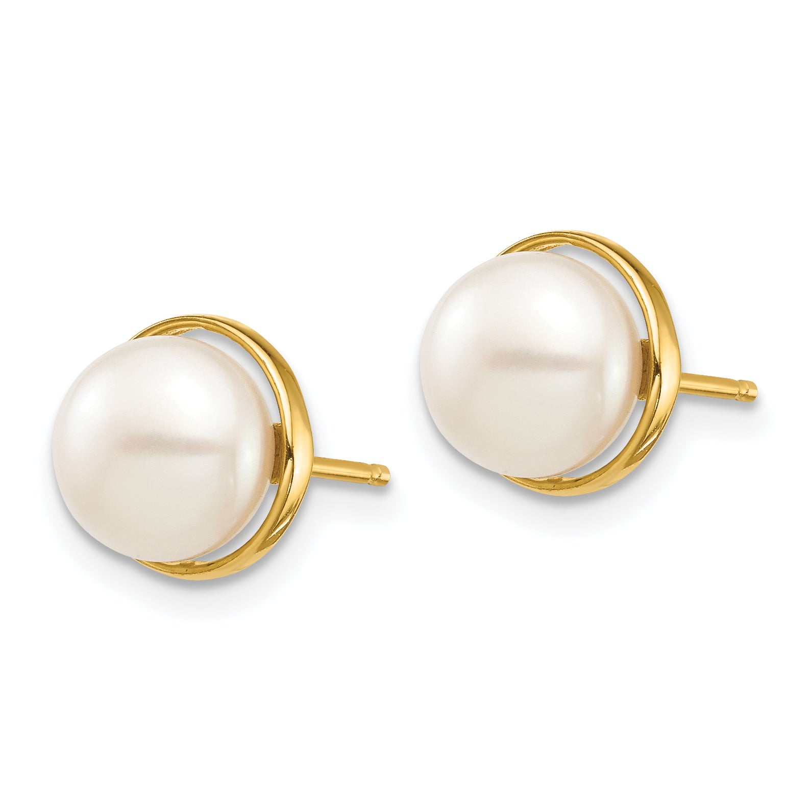 14k Madi K 7-8mm White Button Freshwater Cultured Pearl Post Earrings