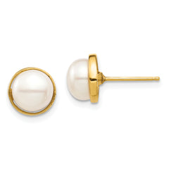 14k Madi K 7-8mm White Button Freshwater Cultured Pearl Post Earrings
