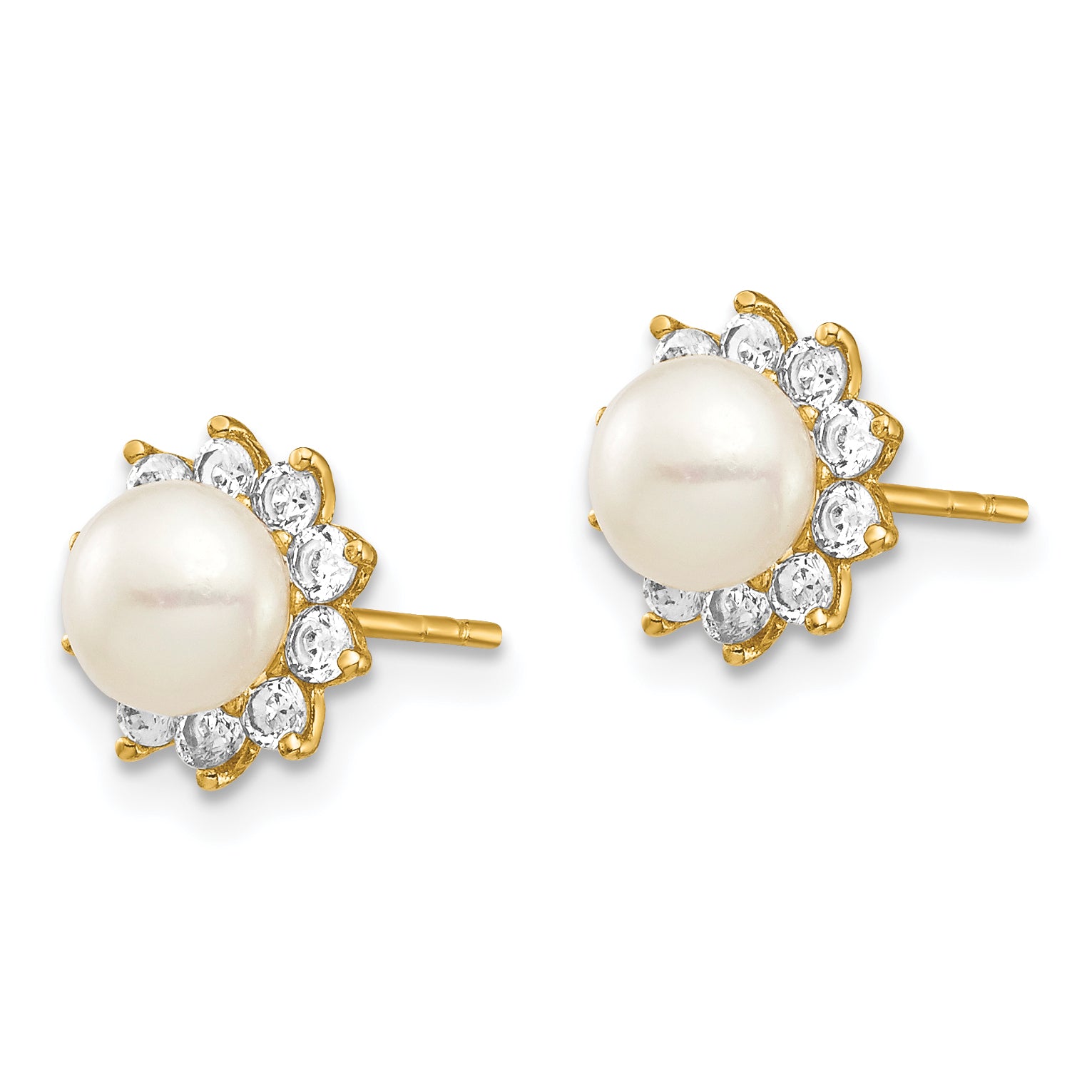 14k Madi K 5-6mm White Button Freshwater Cultured Pearl CZ Post Earrings Secondary image