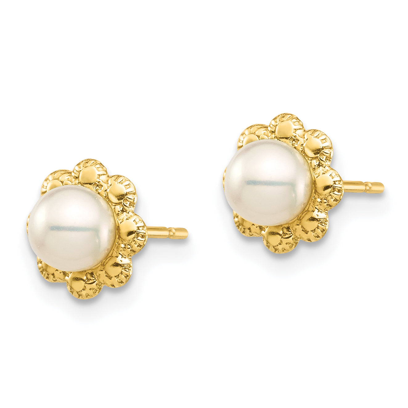 14K Madi K 4-5mm White Button Freshwater Cultured Pearl Post Earrings Secondary image