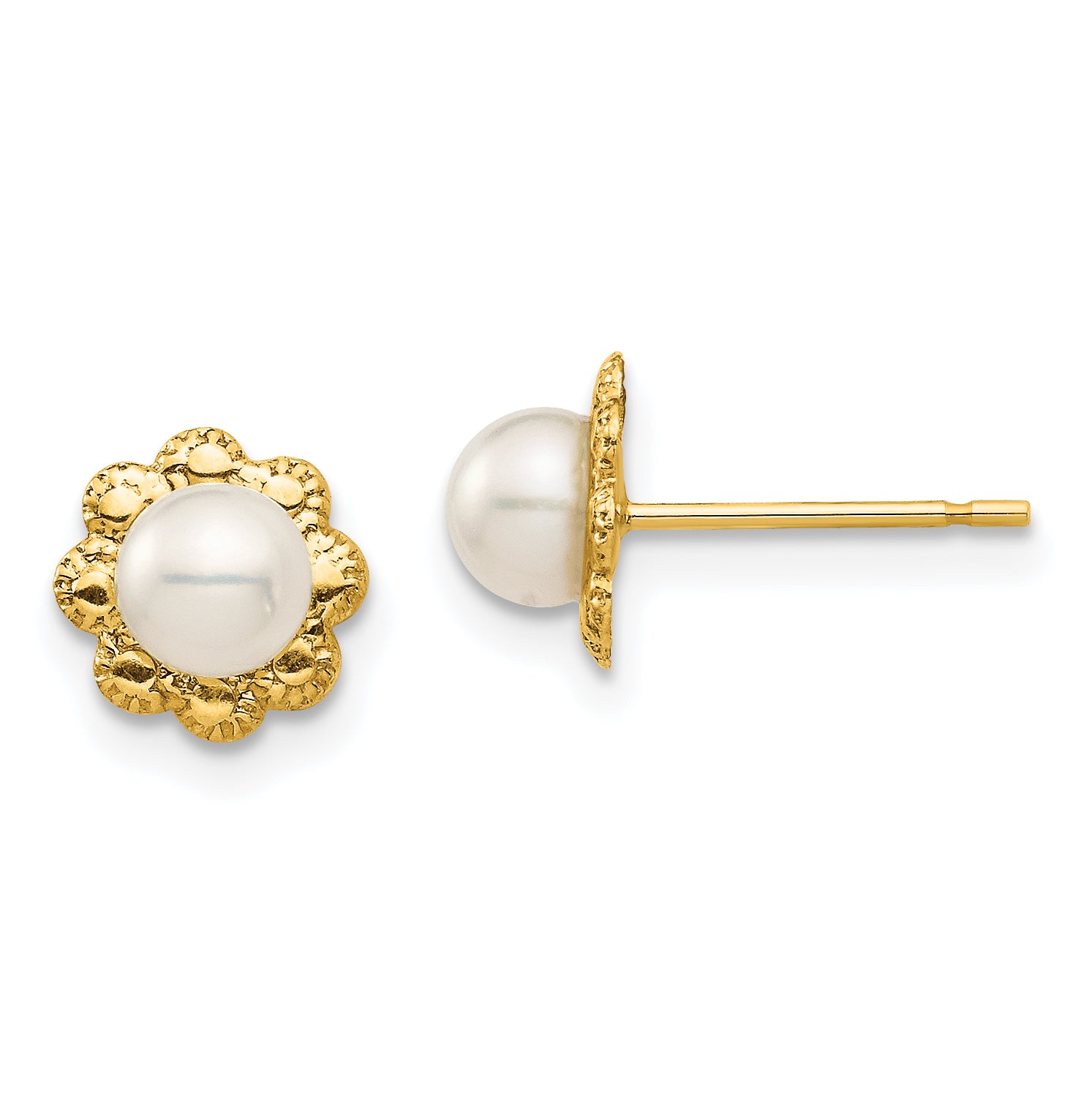 14K Madi K 4-5mm White Button Freshwater Cultured Pearl Post Earrings Main image