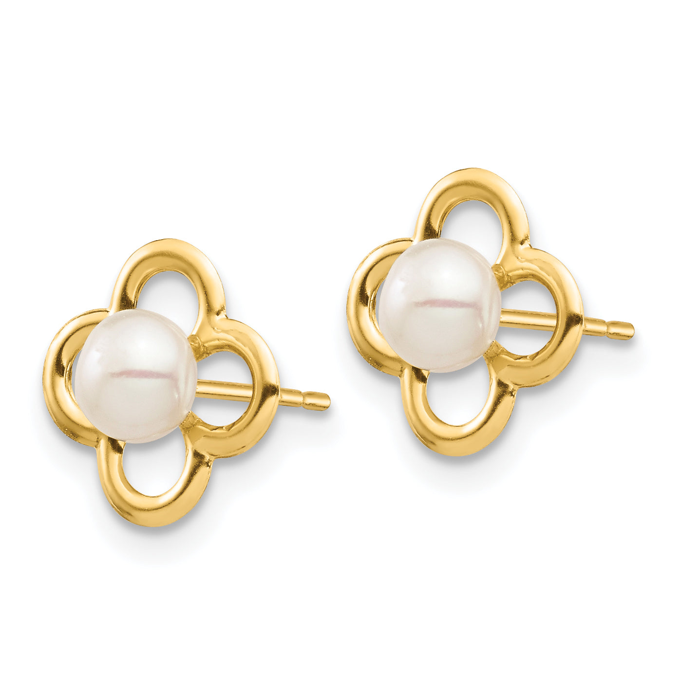 14K Madi K 4-5mm White Button Freshwater Cultured Pearl Post Earrings Secondary image