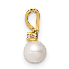 14K Madi K 4-5mm White Near Round Freshwater Cultured Pearl CZ Pendant