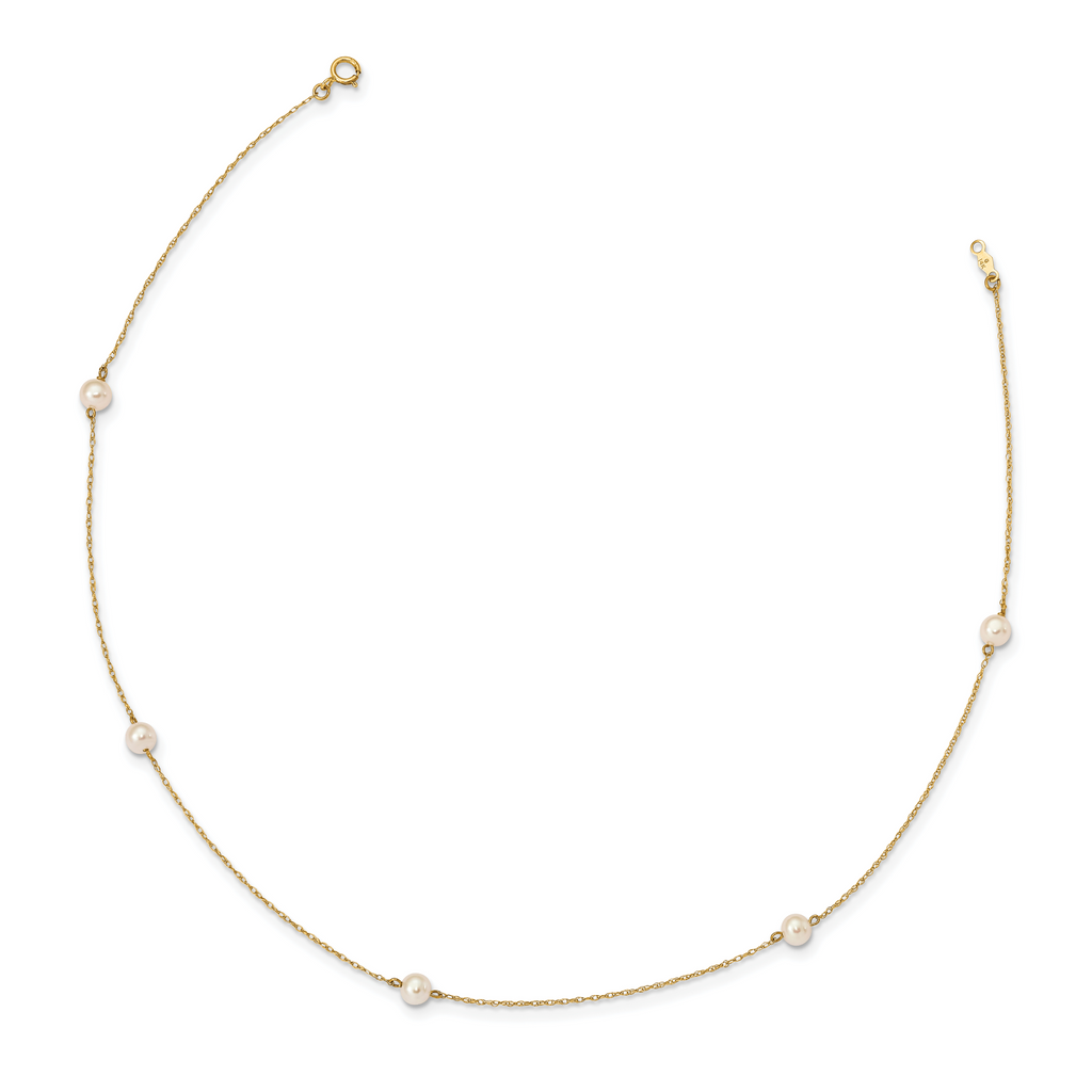 14K Madi K 4-5mm White Round FW Cultured Pearl 5-station Necklace