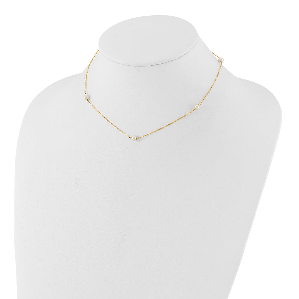 14K Madi K 4-5mm White Round FW Cultured Pearl 5-station Necklace