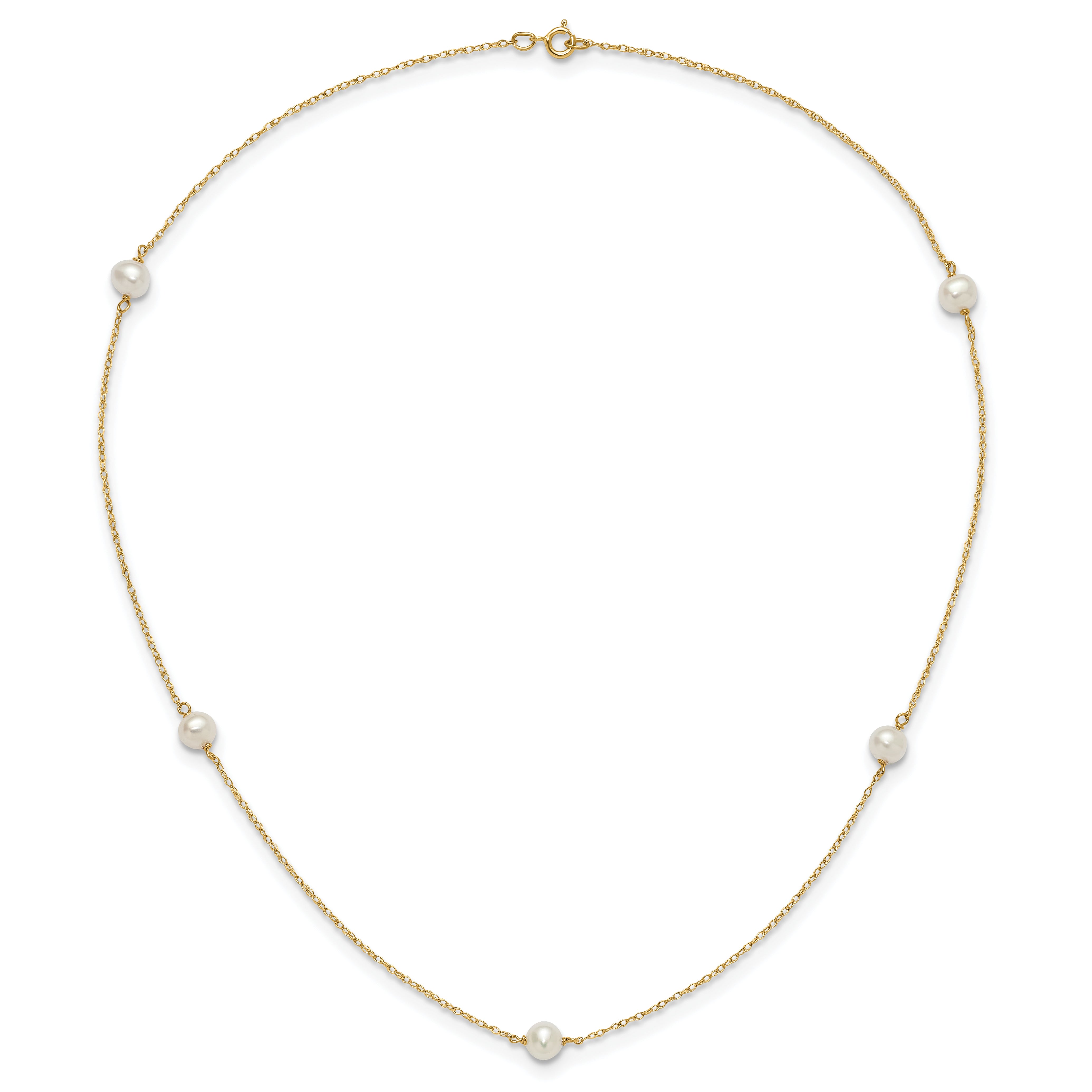 14K Madi K 4-5mm White Round FW Cultured Pearl 5-station Necklace