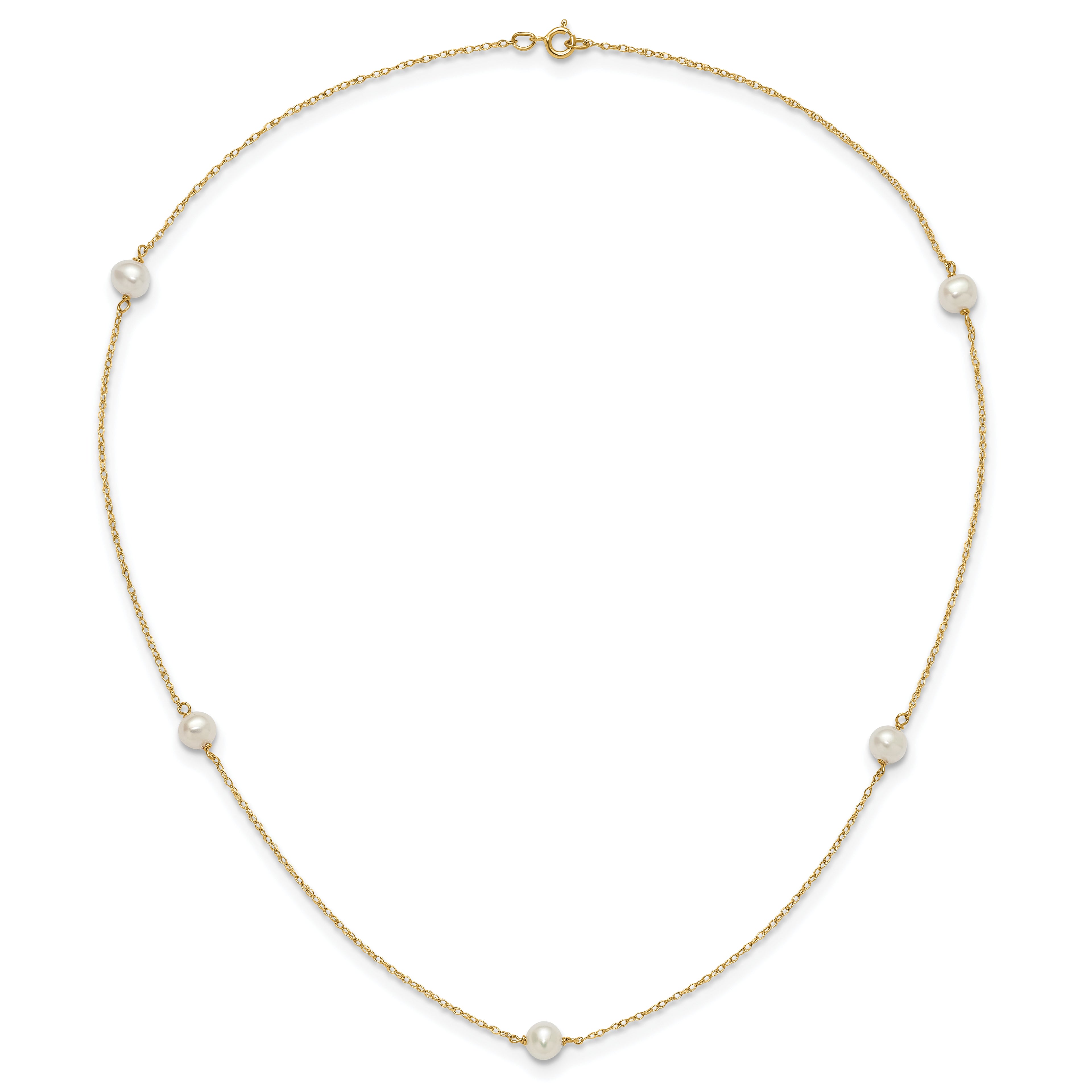 14K Madi K 4-5mm White Round FW Cultured Pearl 5-station Necklace