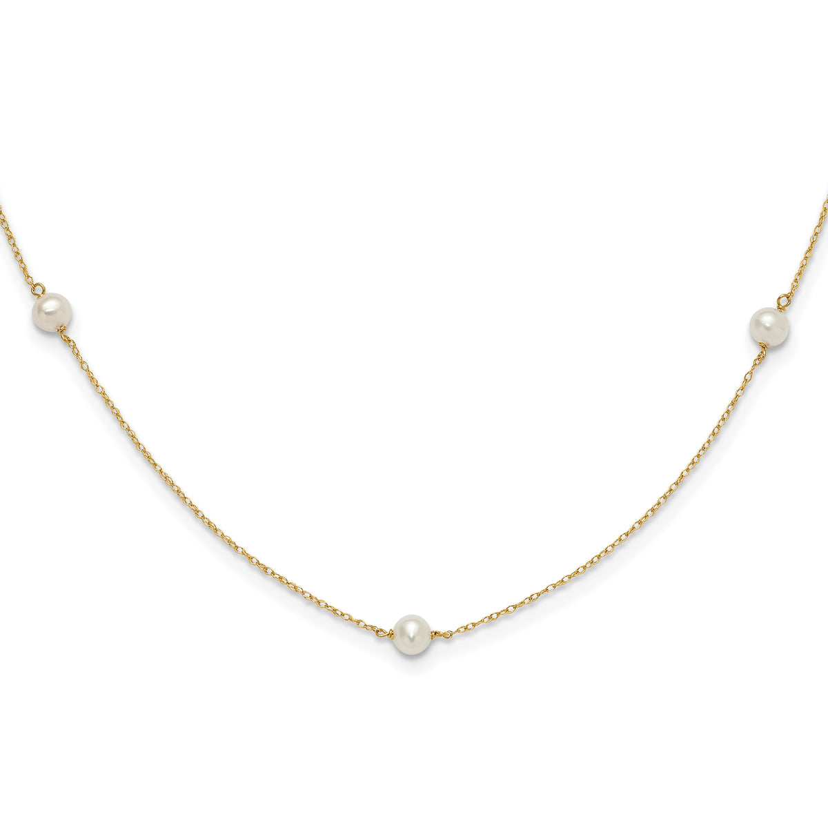 14K Madi K 4-5mm White Round FW Cultured Pearl 5-station Necklace