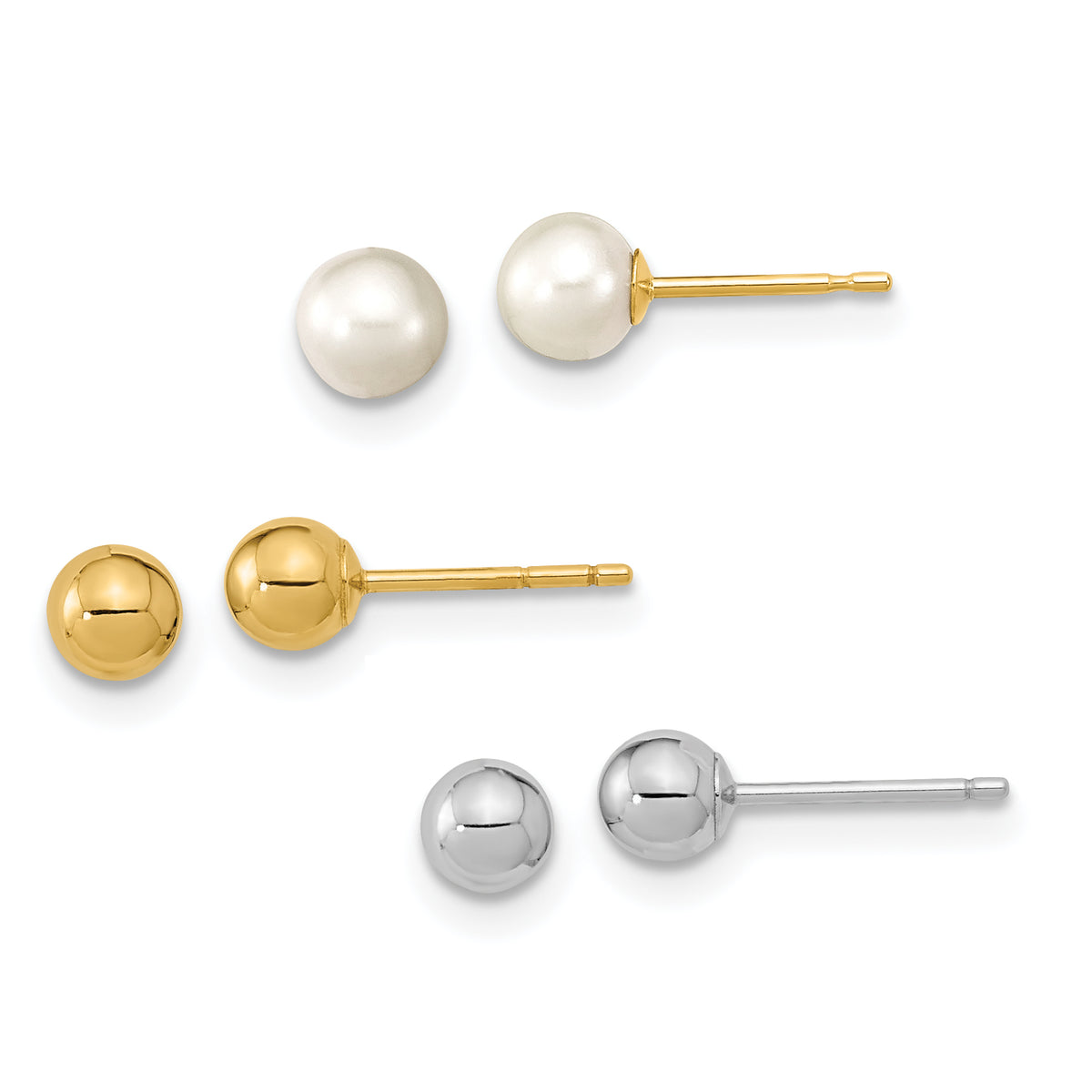 14K Two-tone Madi K 4-5mm Round White FWC Pearl Set of 3 Earrings