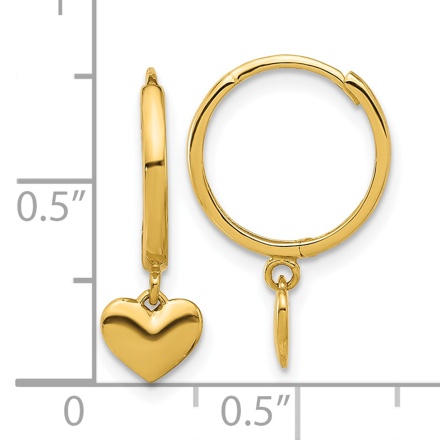 14k Madi K Polished Heart Dangle Huggie Hoop Earrings