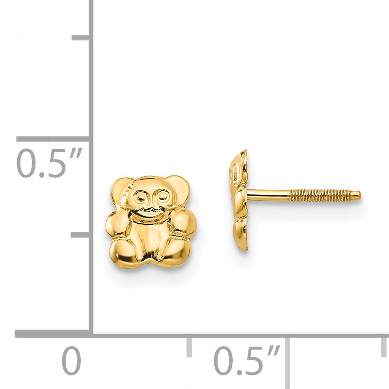 14K Gold Polished Teddy Bear Earrings with Screwback for Women