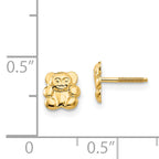 14K Gold Polished Teddy Bear Earrings with Screwback for Women