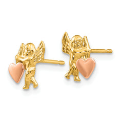 14k Madi K Polished & Rhodium Cupid Heart Post Earrings