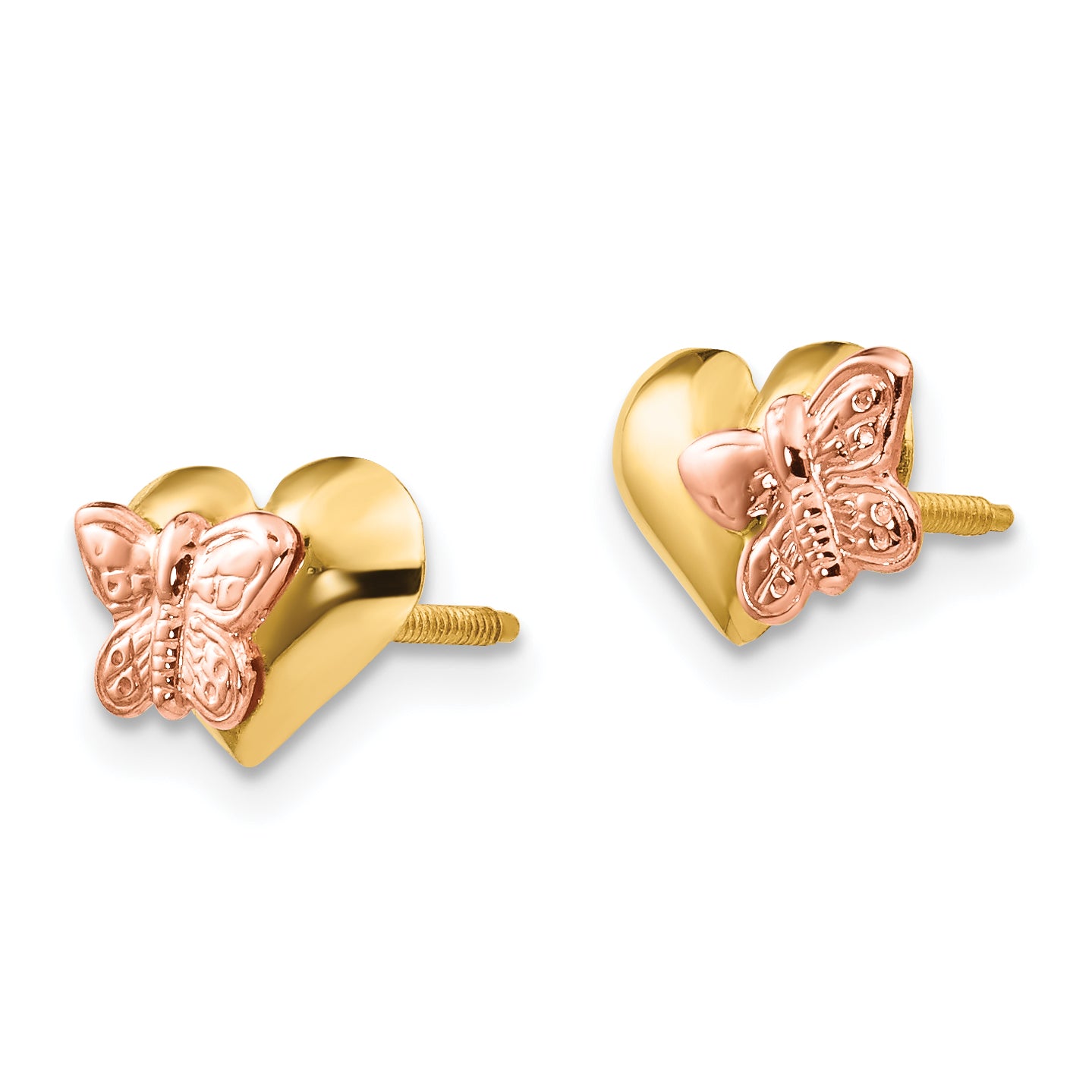 14K Gold Butterfly Heart Earrings with Polished Two-Tone Design Secondary image