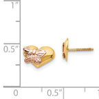 14K Gold Butterfly Heart Earrings with Polished Two-Tone Design