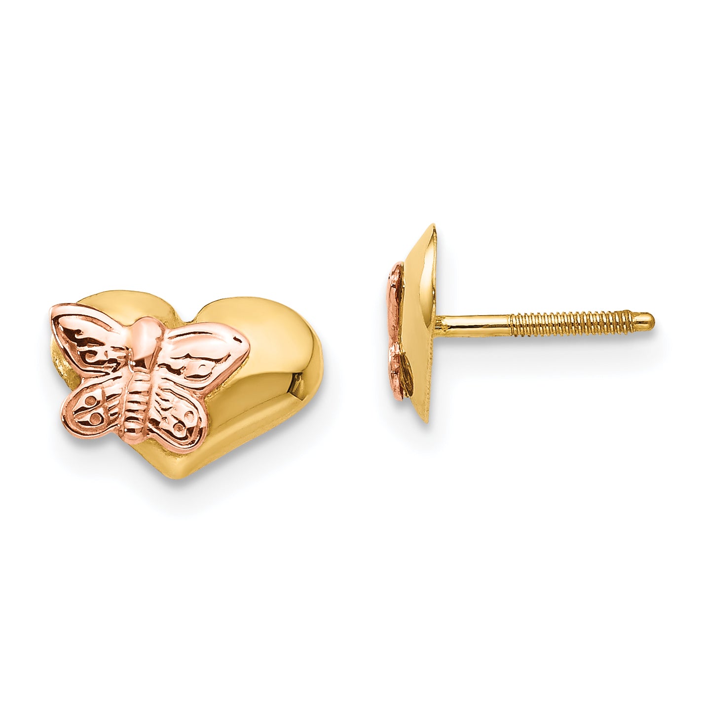 14k Madi K Polished & Rhodium Butterfly Heart Screwback Earrings Main image