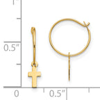 14K Gold Polished Hoop Earrings with Cross Charm for Women