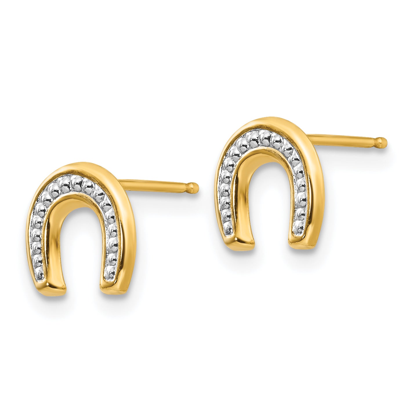 Sophia Jewelers 14K Gold Horseshoe Earrings with Polished Rhodium Finish